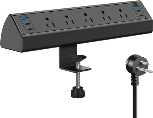 Jgstkcity Desk Clamp Power Strip with USB-C, 40W Fast Charging Station, 4 PD 20W USB-C Ports, 2 USB-A, 5 Outlets, Desk Edge Mount Surge Protector, ETL