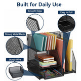 WEEUSE Mesh Desk Organizer with Drawer & 2 Pen Holders, Black