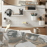 SEKAM Desk Pegboard Organizer Kit, 31.5", Clamp-On No-Drill Panel with Hooks, Shelves & Cups, White