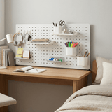 SEKAM Desk Pegboard Organizer Kit, 31.5", Clamp-On No-Drill Panel with Hooks, Shelves & Cups, White