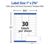 Avery Easy Peel  Address Labels, 1" x 2-5/8", White, 7,500 Labels (5960)