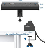 Jgstkcity Desk Clamp Power Strip with USB-C, 40W Fast Charging Station, 4 PD 20W USB-C Ports, 2 USB-A, 5 Outlets, Desk Edge Mount Surge Protector, ETL Listed