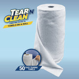 Tear-N-Clean Reusable Microfiber Cleaning Towels on a Roll, 50 Count, White