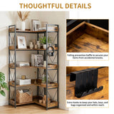 EDX 5-Tier Corner Shelf,  65'' L-Shaped Display Bookshelf , Industrial Wooden Bookcase with Metal Frame for Home , Office, Rustic Brown