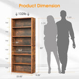 Large Bookcase, 5-Tier 63 Inch Tall Industrial Storage Wall Shelf, Display Shelf for Living room, Bedroom, Retro Brown