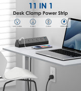 Jgstkcity Desk Clamp Power Strip with USB-C, 40W Fast Charging Station, 4 PD 20W USB-C Ports, 2 USB-A, 5 Outlets, Desk Edge Mount Surge Protector, ETL Listed