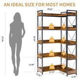EDX 5-Tier Corner Shelf,  65'' L-Shaped Display Bookshelf , Industrial Wooden Bookcase with Metal Frame for Home , Office, Rustic Brown