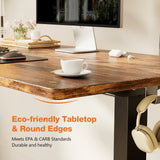 EDX Electric Adjustable Standing Desk - 63"x24" Sit-to-Stand Office Desk with 2 Hooks & Wire Hole