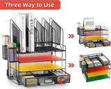 Marbrasse Mesh Desk Organizer with Drawer, 4-Tier File Holder - view 5