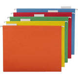 Hanging File Folders, Letter Size, Plastic with Adjustable 1/5-Cut Tabs, Assorted Colors