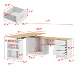 KULAGAGA Electric Standing Desk with Drawers and Shelves, Executive Adjustable Height Desk, L-Shaped Design, 63 inch Tabletop, for Office Deep Oak & White
