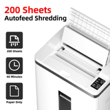 QUIETLEMON 200-Sheet Auto-Feed Micro-Cut Paper Shredder, P-5 High Security, 5.8-Gal Bin, Anti-Jam - view 2