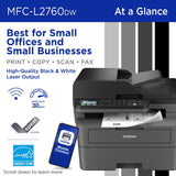 Brother Wireless MFC-L2760DW Compact Monochrome All-in-One Laser Printer with Copy, Scan and Fax, Duplex and Mobile Printing