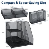 WEEUSE Mesh Desk Organizer with Drawer & 2 Pen Holders, Black