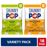 SkinnyPop Gluten-Free Original and Dairy-Free White Cheddar Popcorn Individual Snack Variety Pack, 0.5 oz Bag, 18 Count