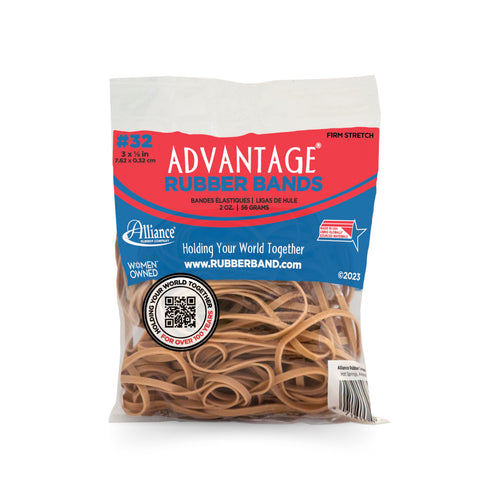Alliance Advantage Rubber Bands 2632A, Size 32 (3" x 1/8"), 2 oz Bag of Approx. 88 Bands, Natural