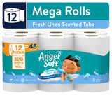 Angel Soft 2-Ply Toilet Paper, Fresh Linen Scented Tube, 12 Mega Rolls, 320 Sheets per Roll