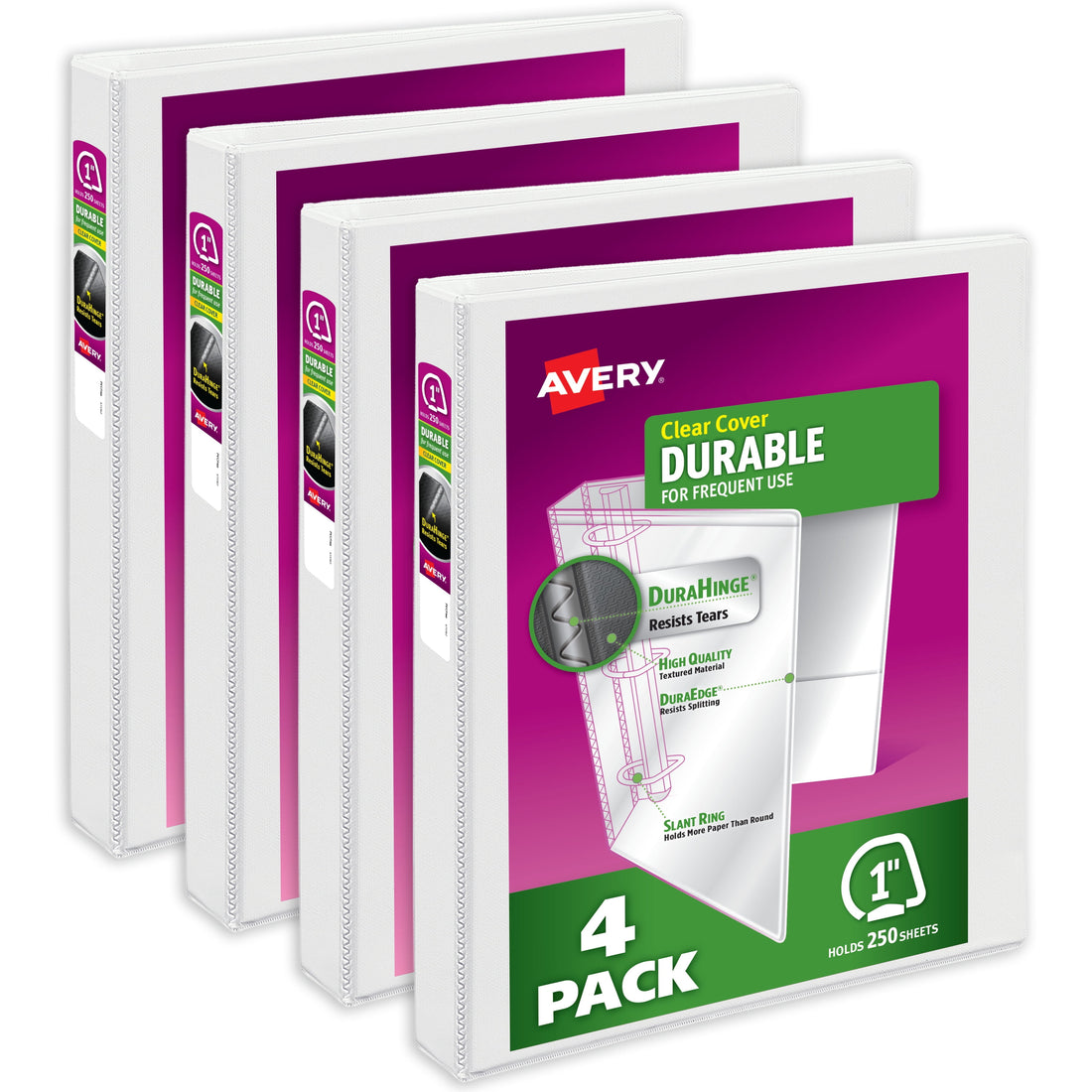 Avery Durable View Binders, 1 Inch, Assorted, 4-Pack