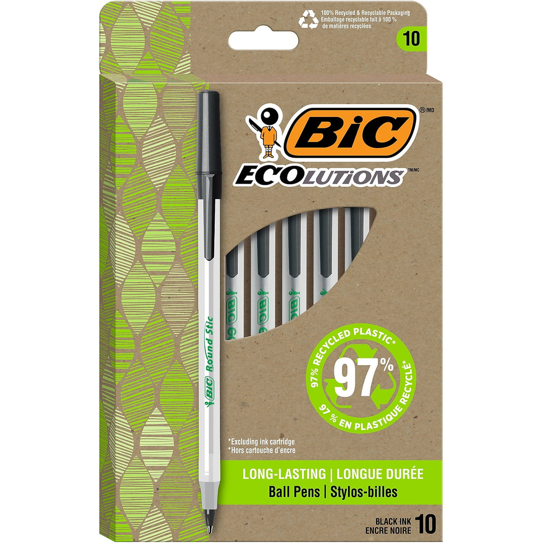 BIC ReVolution Round Stic Ballpoint Pens, Medium Point, Black