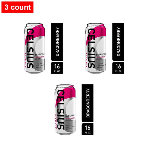 CELSIUS ESSENTIALS Sparkling Dragonberry Energy Drink Can 16 fl oz - 3 count