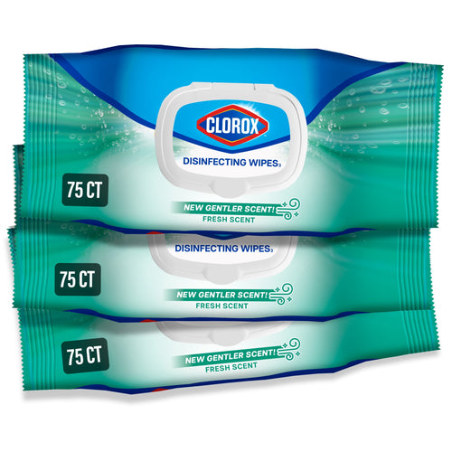(3 pack) Clorox Disinfecting Cleaning Wipes Flex Pack, Bleach Free, Fresh Scent, 75 Count
