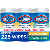 Clorox Disinfecting Cleaning Wipes Variety Pack, Bleach Free, Fresh Scent and Crisp Lemon, 75 Count Each, Pack of 3