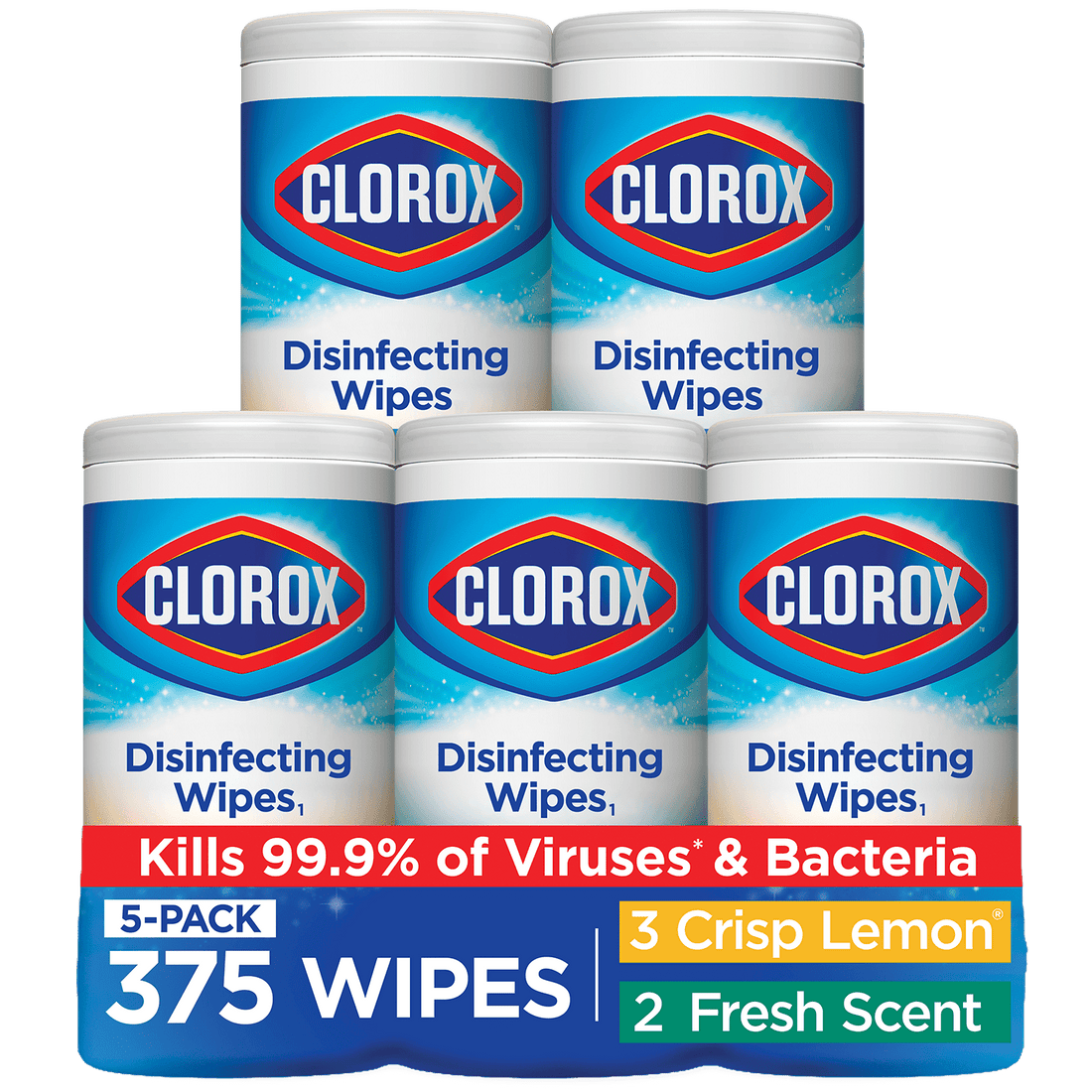 Clorox Disinfecting Wipes, Fresh Scent, 75 ct, 5-Pack