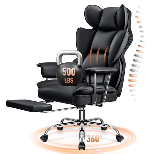 COOLHUT Big and Tall Office Chair 500LBS Wide Seat Ergonomic Computer Desk Chair, PU Leather Executive Office Chair with Footrest, Adjustable Task Cha