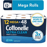 Cottonelle Ultra Clean Toilet Paper, Strong Tissue, 12 Mega Rolls