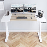 Dual Motor Height Adjustable Standing Desk 63 x 30''  Height Adjustable Computer Desk Sit Stand Desk Home Office Desks with Splice Board White Frame +