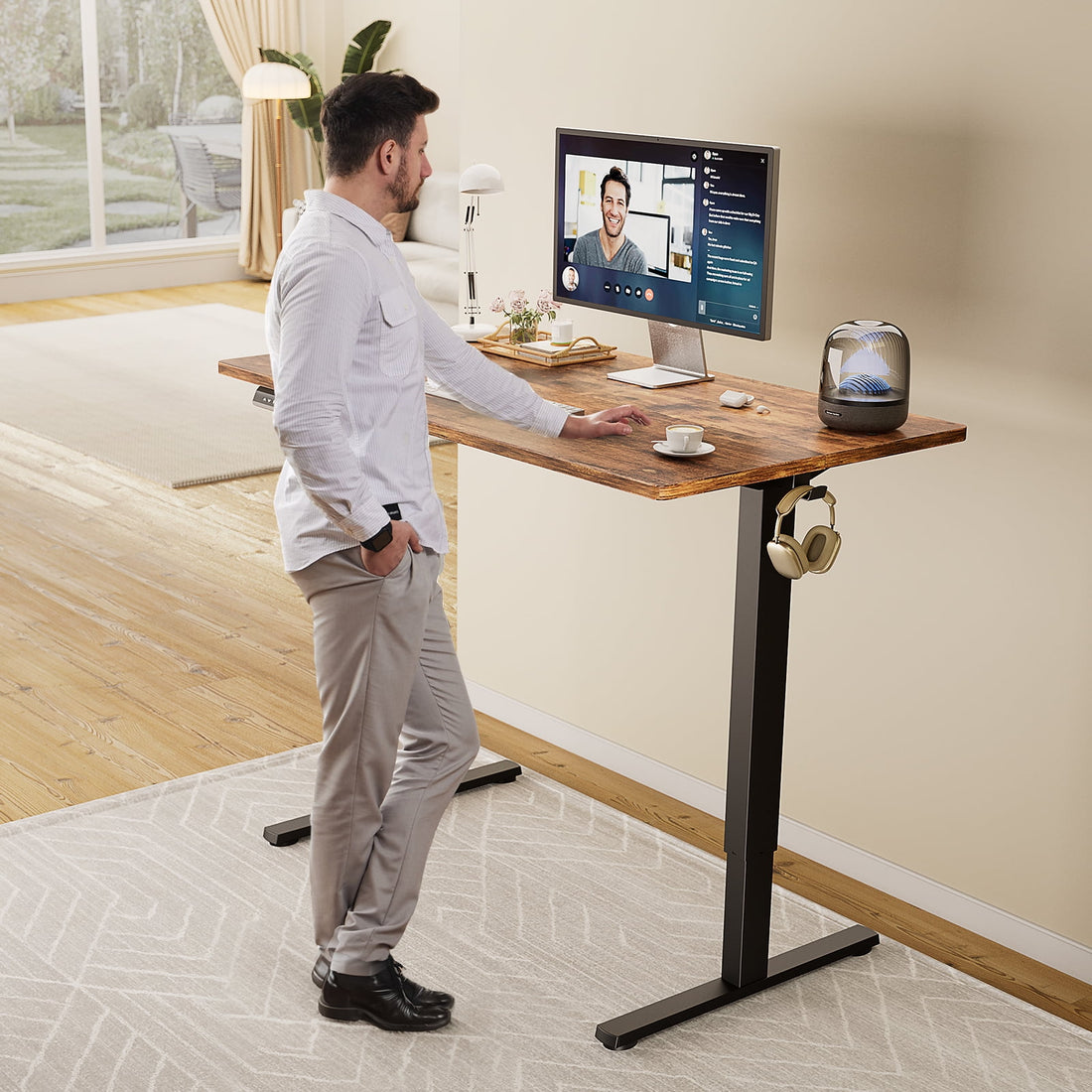 EDX Electric Adjustable Standing Desk - 63"x24" Sit-to-Stand Office Desk with 2 Hooks & Wire Hole