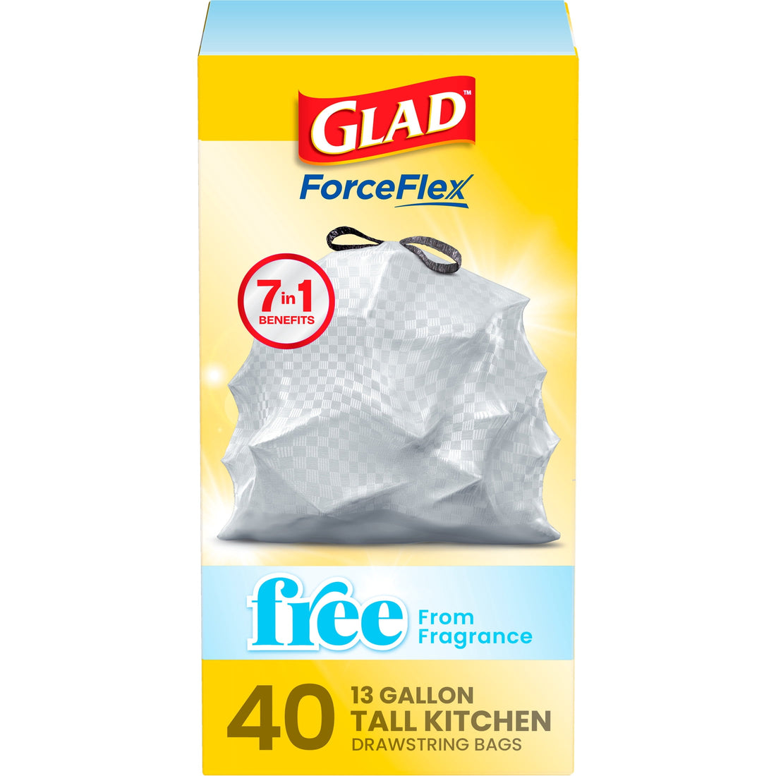 Glad ForceFlex Tall Kitchen Drawstring Trash Bags, 13 Gallon, 40-Count