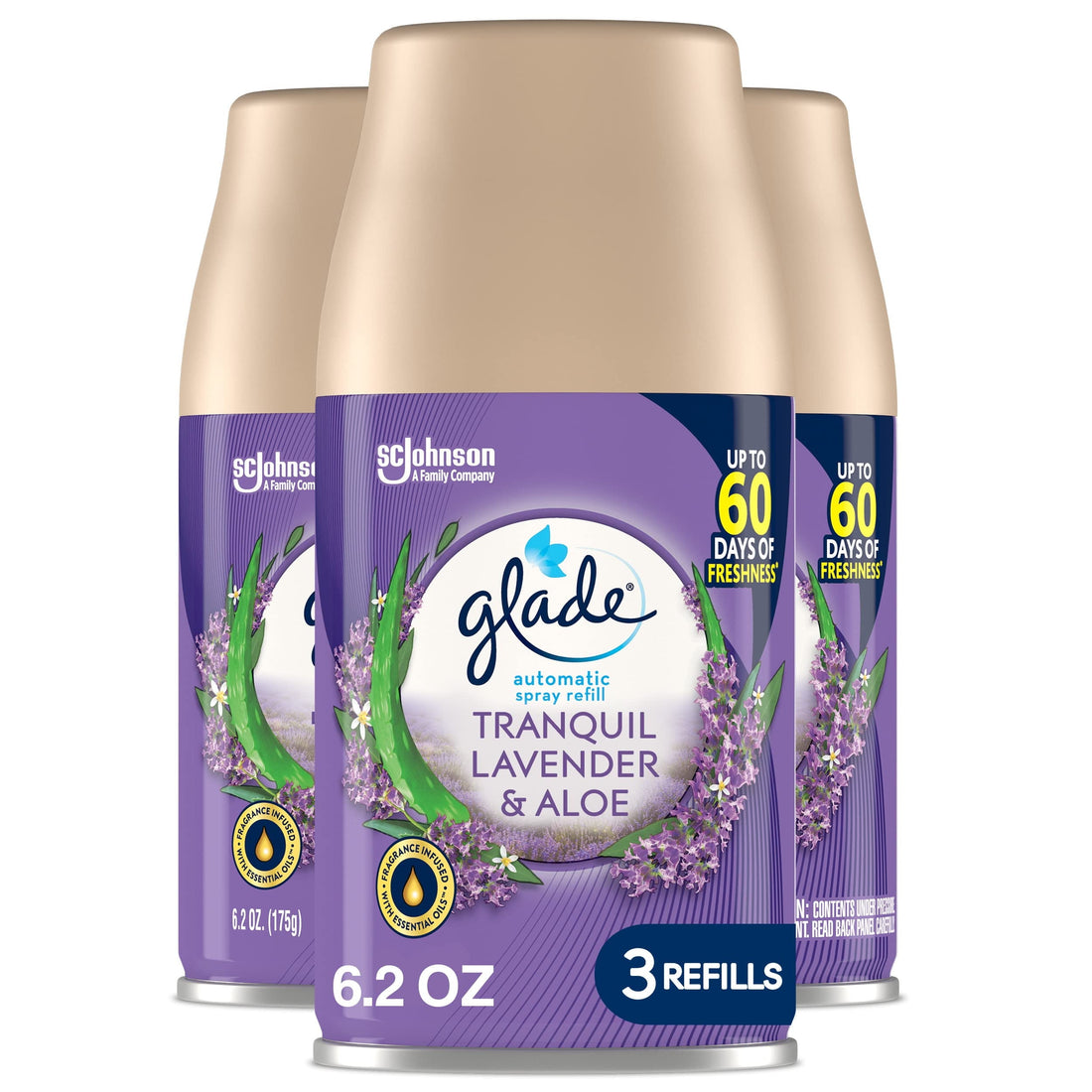 Glade Automatic Spray Refill - Tranquil Lavender & Aloe, 3 Refills (6.2 oz Each)