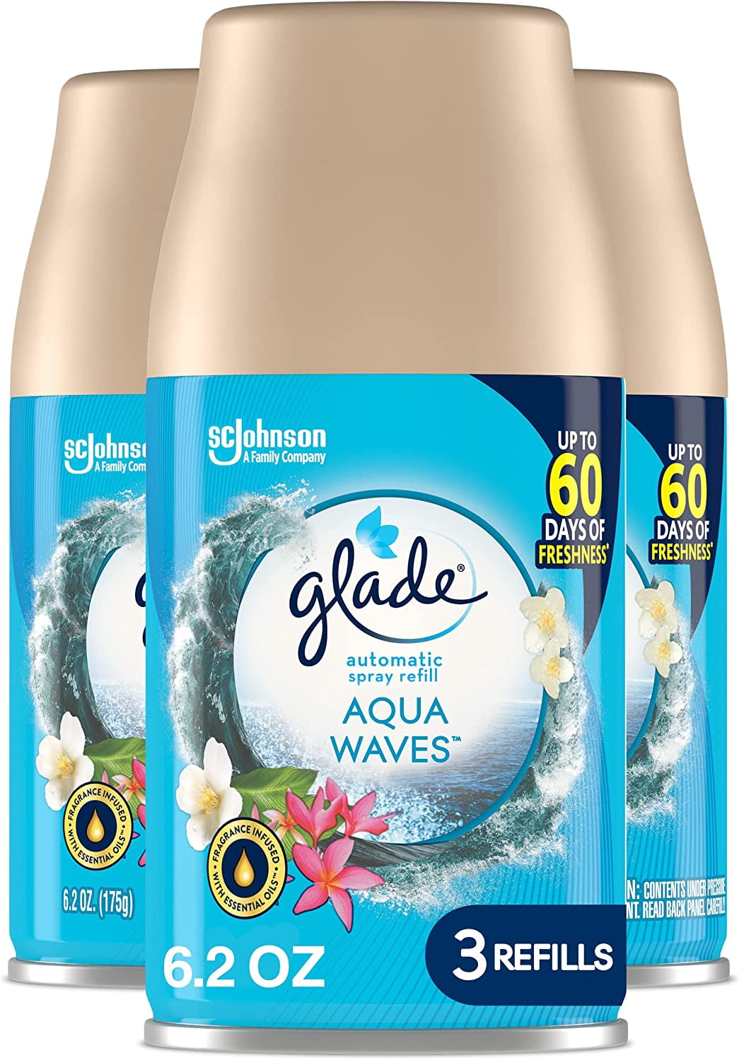 Glade Automatic Spray Refill - Aqua Waves, 3 Refills (6.2 oz Each)
