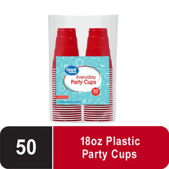 Great Value Red Disposable Plastic Party Cups, 18 oz, 50 Count