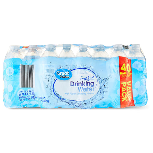 Great Value Purified Drinking Water, 16.9 fl oz Bottles, 40 Count Pack