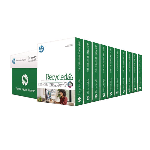 HP Office Recycled Paper, 8.5" x 11", 20 lb, 92 Bright, White, 10-Ream Carton (5,000 Sheets)