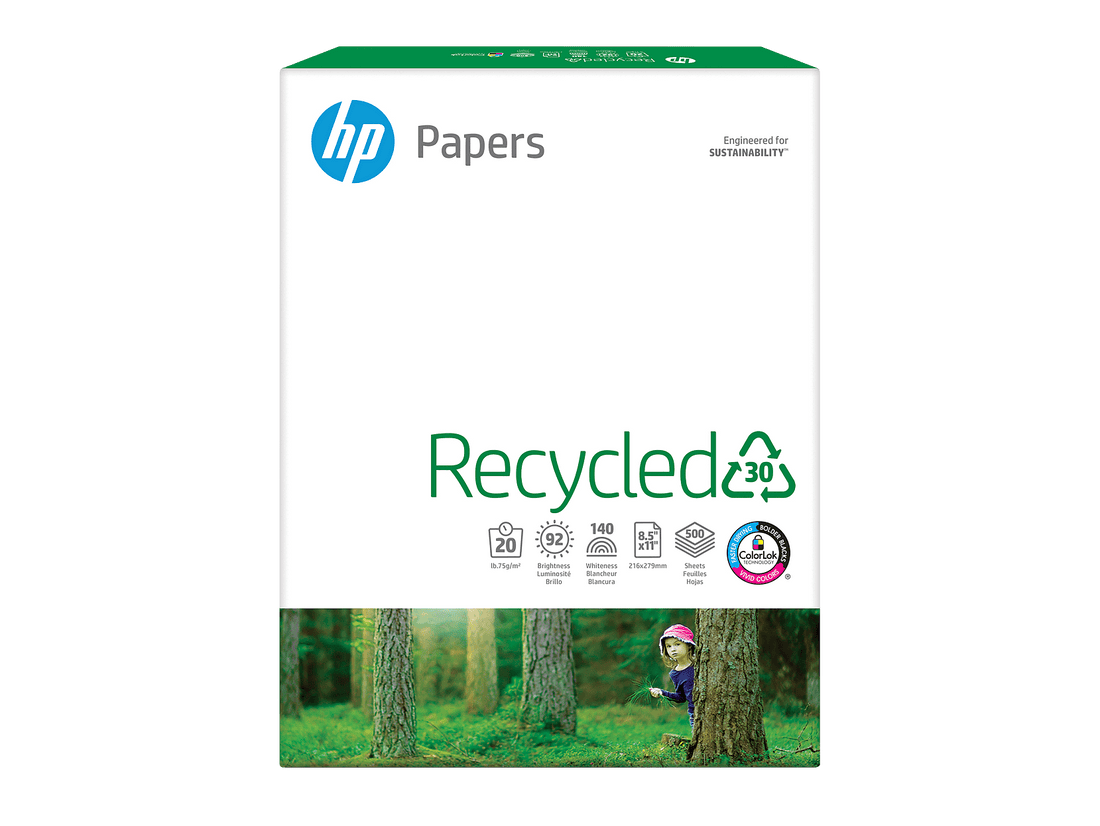 HP Office Recycled Paper, 8.5" x 11", 20 lb, 92 Bright, White, 10-Ream Carton (5,000 Sheets)