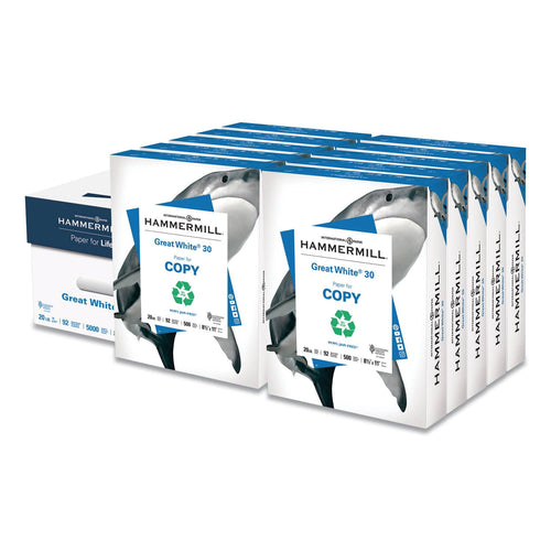 Hammermill Printer Paper, 20 lb Great White 30% Recycled, 8.5" x 11", 5000 Sheets Total (500 per Pack)