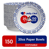 JOLLY CHEF Disposable Paper Bowls, Strong, Soak-Proof, Microwave Safe, 20 oz, Patterned, 150 Count