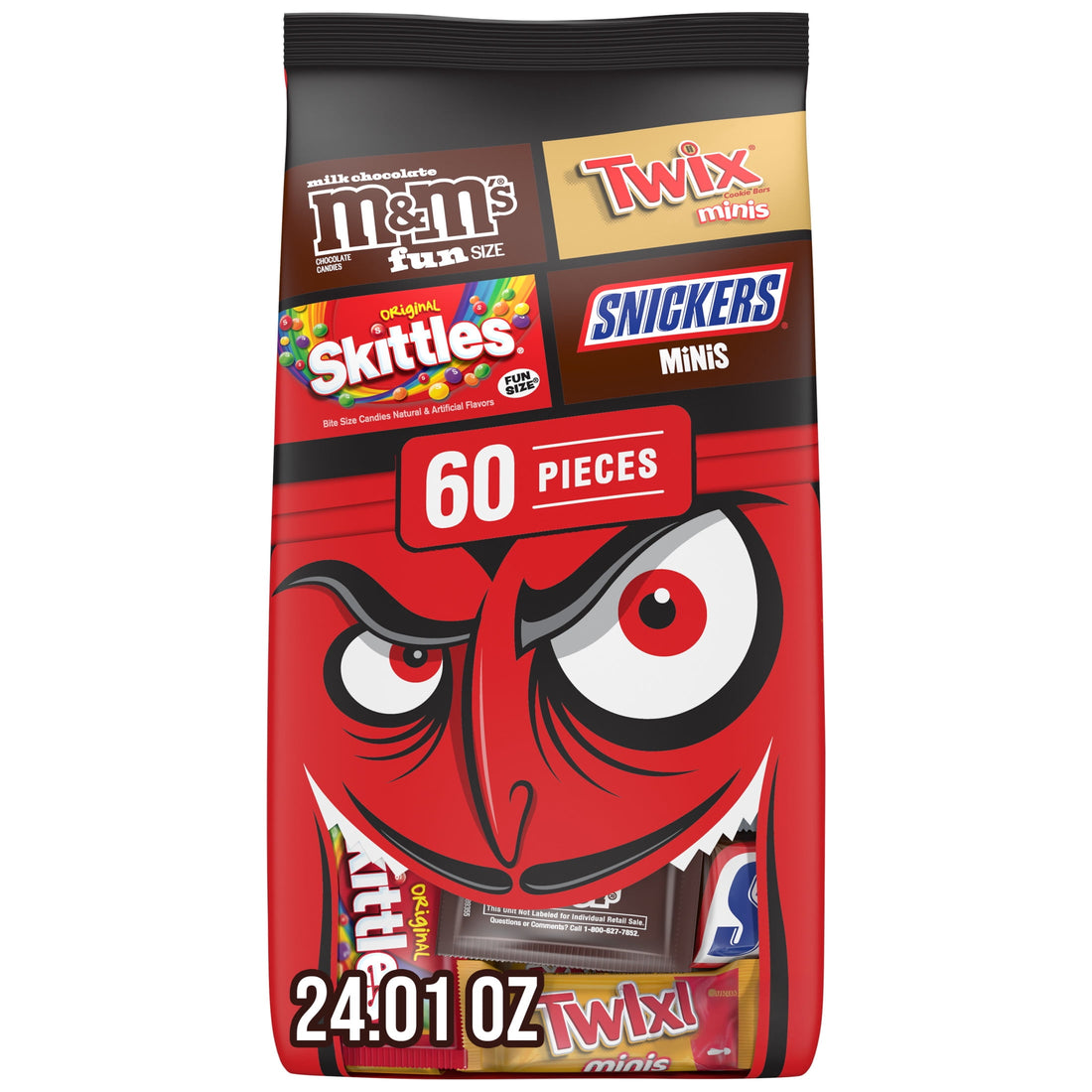 M&M's, Snickers, Skittles & Twix Halloween Candy Variety Pack, 60 Ct