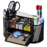 Deli Mesh Desk Organizer with Drawer, 8 Compartments, Black