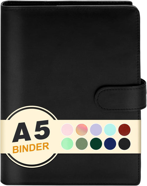 MetalM A5 Binder 6-Ring, Mini Loose-Leaf Personal Planner with Magnetic Closure, Black