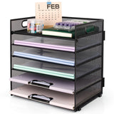 PHANCIR 6-Tier Mesh Desk Paper Organizer Tray with Handle, Black