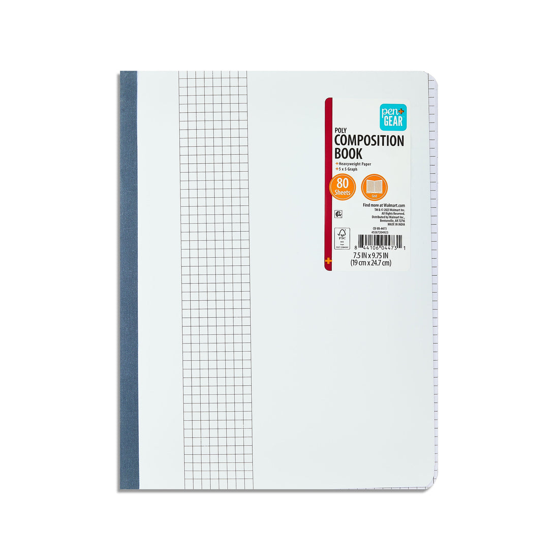 Pen+Gear Composition Book, Grid Ruled, 7.5 x 9.75 in, Poly Cover, 80 Sheets