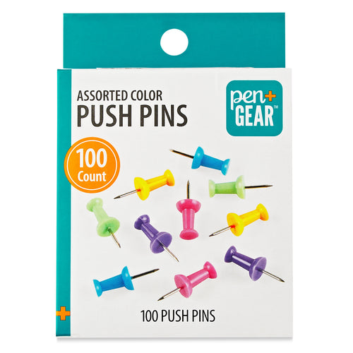Pen+Gear Push Pins in Color Box, Colorful Plastic Head, Steel Point, 100 Count