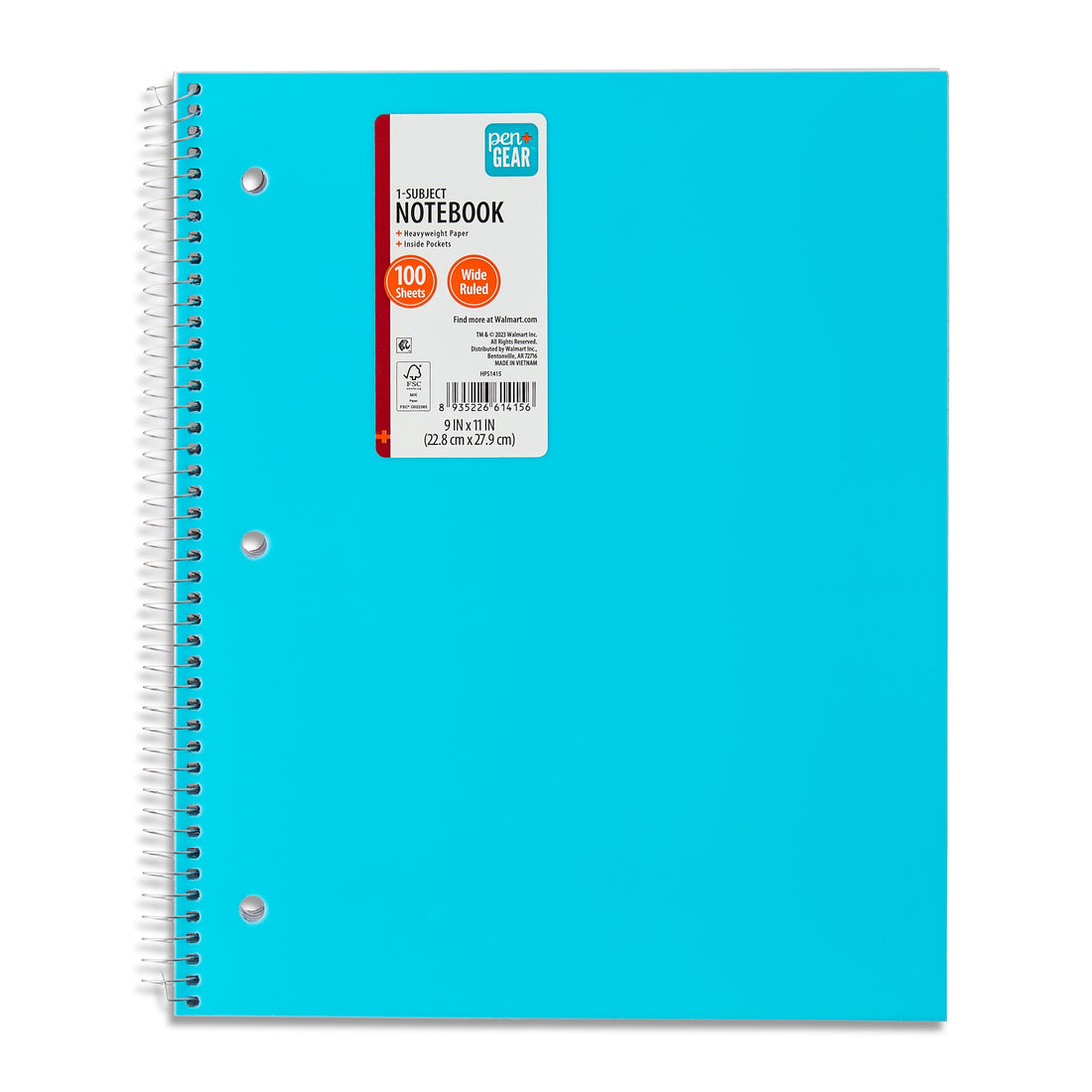 Pen+Gear Poly 1-Subject Notebook, Wide Ruled, 9 x 11 in, 100 Sheets, Teal