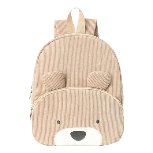 Corduroy Mini Backpack, Cute Cartoon Pattern, Khaki