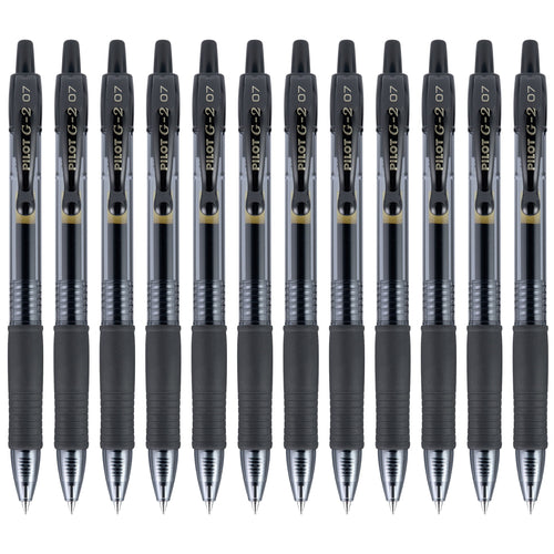 Pilot G2 Retractable Gel Pens, Fine Point, Black, 12-Pack