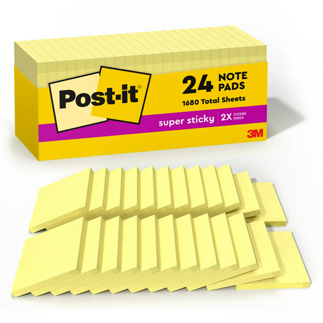 Post-it Notes, 3 in x 3 in, Canary Yellow, 24 Pads/Pack